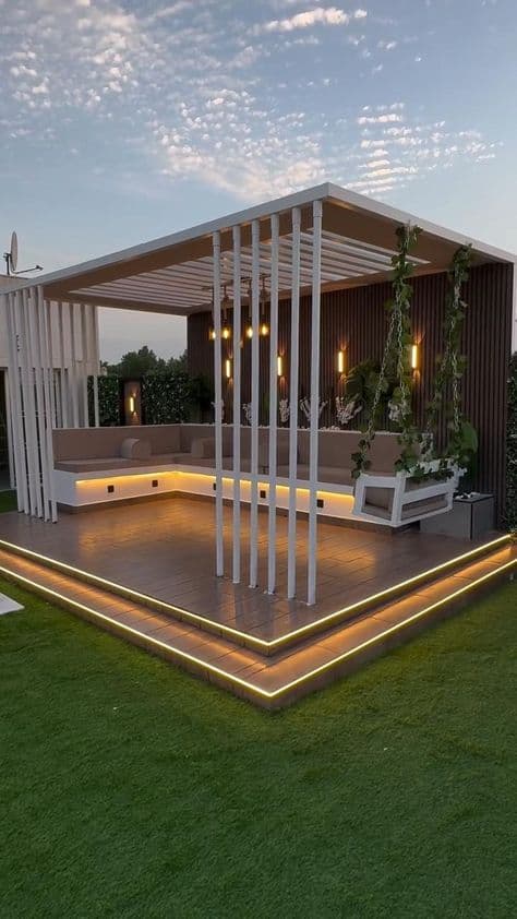 CSM biyoklimatik pergola, LED aydınlatmalı ahşap teras, alaca karanlık